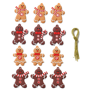 PVC Hanging Decorations, with Cord, Gingerbread Man, for Christmas, Mixed Color, Pendant: 72~73.5x48~59.5x3.5mm, Hole: 3.8~4.3mm, 12pcs/set