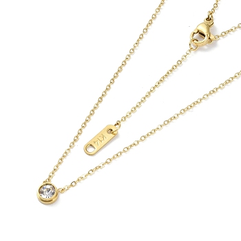 Flat Round Rhinestone Pendant Necklaces, with 304 Stainless Steel Cable Chains, Golden, 16.38 inch(41.6cm)
