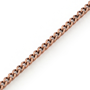Unwelded Iron Curb Chains, with Spool, Red Copper, 3.8x2.8x0.8mm, about 328.08 Feet(100m)/roll