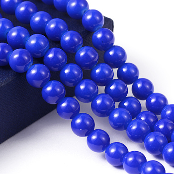 Painted Glass Bead Strands, Baking Paint, Round, Royal Blue, 8mm, Hole: 1.3~1.6mm, about 100pcs/strand, 31.4 inch