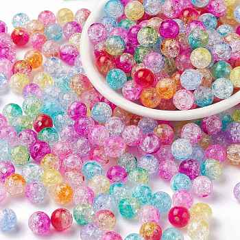 Transparent Crackle Acrylic Beads, Round, Mixed Color, 8x7.5mm, Hole: 1.8mm, about 1700pcs/500g