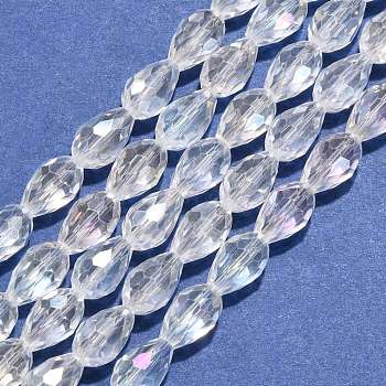 1Strand Electroplate Glass Faceted Teardrop Beads Strands, AB Color Plated, Clear AB, 12x8mm, Hole: 1mm, 60pcs/strand, 27.1 inch