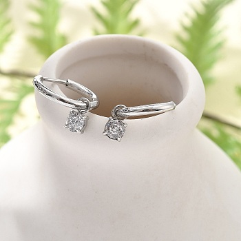 304 Stainless Steel Micro Pave Cubic Zirconia Hoop Earrings, Flat Round, Stainless Steel Color, 18mm, Pin: 0.8mm