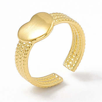 Ion Plating(IP) 304 Stainless Steel Heart Open Cuff Ring for Women, Real 18K Gold Plated, Inner Diameter: 17mm