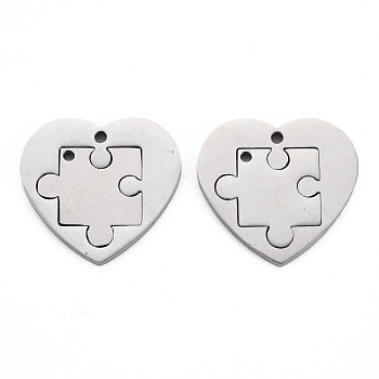 304 Stainless Steel Pendants, Laser Cut, Heart, Stainless Steel Color, 23x25x2mm, Hole: 1.6mm & 1.8mm