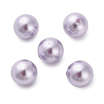 Baking Paint Pearlized Glass Pearl Round Beads, Half Drilled/Half Hole, Violet, 10mm, Hole: 1.2mm