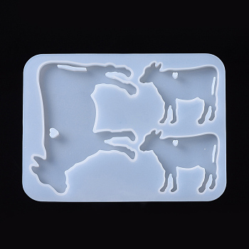 Cattle Pendant Silhouette Silicone Molds, Resin Casting Molds, For UV Resin, Epoxy Resin Jewelry Making, White, 107x78x5.5mm, Cattle: 53.5x69.5mm and 31.5x41.5mm