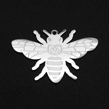 201 Stainless Steel Pendants, Laser Cut, Bee, Stainless Steel Color, 22.5x36x1mm, Hole: 1.4mm