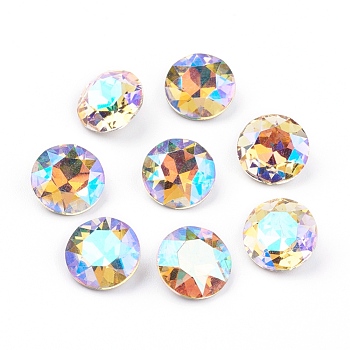 Pointed Back & Back Plated Glass Rhinestone Cabochons, Grade A, Faceted, Flat Round, Paradise Shine, 8x4.5mm