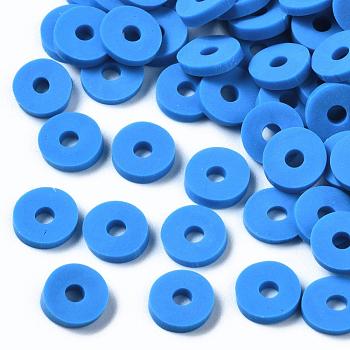 Eco-Friendly Handmade Polymer Clay Beads, Disc/Flat Round, Heishi Beads, Blue, 6x1mm, Hole: 2mm, about 23500pcs/1000g