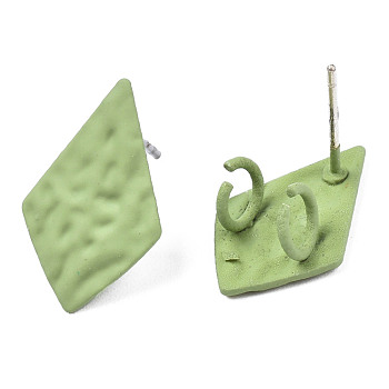 Spray Painted Iron Stud Earring Findings, with Double Vertical Loops, Kite, Yellow Green, 18x11mm, Hole: 3mm, Pin: 0.7mm