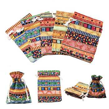 Ethnic Style Cloth Packing Pouches Drawstring Bags, Rectangle, Mixed Color, 14x10cm