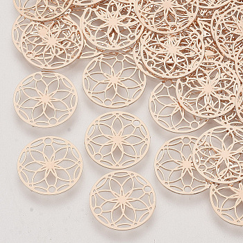 Brass Links connectors, Etched Metal Embellishments, Long-Lasting Plated, Flower of Life, Rose Gold, 13x0.3mm, Hole: 1.2mm