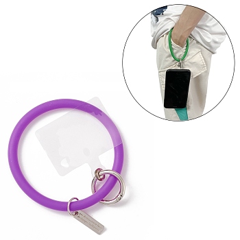 Silicone Loop Phone Lanyard, Wrist Lanyard Strap with Plastic & Alloy Keychain Holder, Purple, 17.7cm