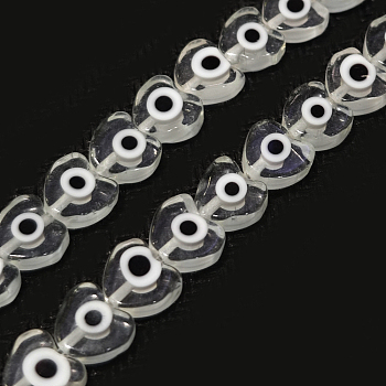Handmade Evil Eye Lampwork Beads Strands, Heart, Clear, 6~7x8x3mm, Hole: 1mm, about 47~49pcs/strand, 13.19~13.98 inch(33.5~35.5cm)