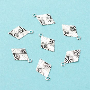 Brass Charms, Long-Lasting Plated, Cadmium Free & Lead Free, Rhombus, 925 Sterling Silver Plated, 13x8x0.2mm, Hole: 1.2mm