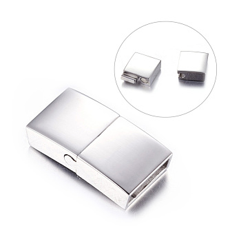 304 Stainless Steel Magnetic Clasps with Glue-in Ends, Rectangle,, Stainless Steel Color, 23x12x5mm, Hole: 3x10mm