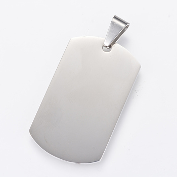 304 Stainless Steel Stamping Blank Tag Pendants, Double Side Polished, Rectangle, Stainless Steel Color, 36x22x2mm, Hole: 7x4mm