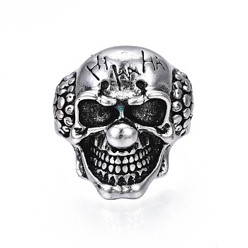 Gothic Punk Skull Alloy Open Cuff Ring for Men Women, Cadmium Free & Lead Free, Antique Silver, US Size 10 3/4(20.3mm)