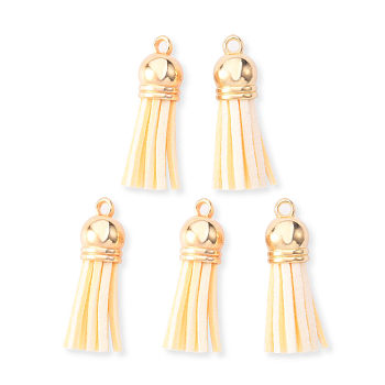 Faux Suede Tassel Pendant Decorations, with CCB Plastic Cord Ends, Light Gold, Blanched Almond, 33~35x10mm, Hole: 2.5mm