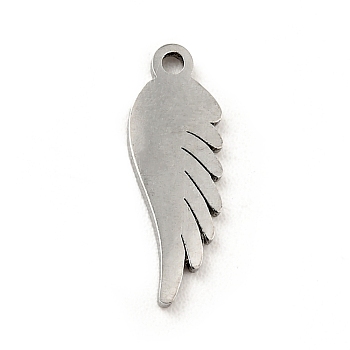 304 Stainless Steel Pendants, Wing, Stainless Steel Color, 13.5x4.5x0.8mm, Hole: 1mm