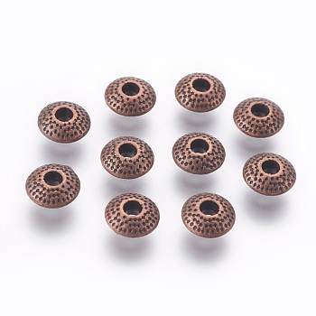 Tibetan Style Alloy Beads, Cadmium Free & Nickel Free & Lead Free, Rondelle, Red Copper, 8x8x3.5mm, Hole: 2mm.