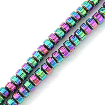 Synthetic Non-Magnetic Hematite Beads Strands, Disc, Heishi Beads, Rainbow Plated, 4x3mm, Hole: 1mm, about 138pcs/strand, 15.75''(40cm)