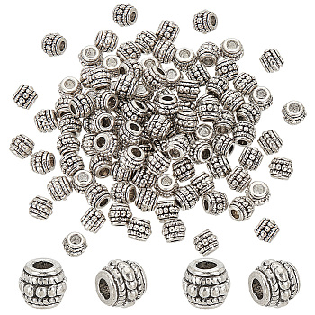 Elite 100Pcs Tibetan Silver Beads, Barrel, Antique Silver, 8x6.5mm, Hole: 3.5mm