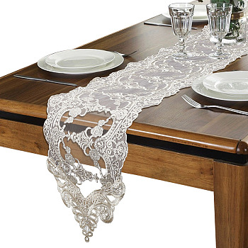 Polyester Lace Table Runners, Microwave Dustproof Cover, Washing Machine Cover Cloth, Refrigerator Cover Towel, Tablecloths, Antique White, 2120x243x0.5mm