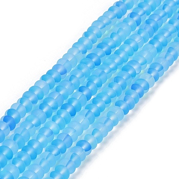 Frosted Transparent Glass Beads Strands, Rondelle, Light Sky Blue, 8x5mm, Hole: 1mm, about 75pcs/strand, 14.96''(38cm)