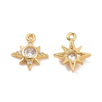 Brass Glass Charms, with Crystal Rhinestones, Star Charms, Long-Lasting Plated, Real 18K Gold Plated, 14x12x3mm, Hole: 1.2mm