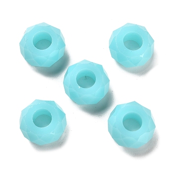 Resin European Beads, Large Hole Beads, Faceted, Rondelle, Cyan, 13.5x8mm, Hole: 5.5mm
