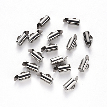 304 Stainless Steel Slide On End Clasp Tubes, Slider End Caps, Stainless Steel Color, 6x6x4mm, Hole: 3x1.5mm, Inner Diameter: 3mm
