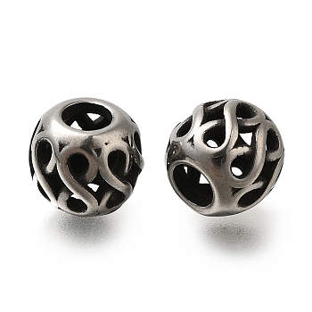 304 Stainless Steel European Beads, Large Hole Beads, Round with Number 8, Antique Silver, 9.5x8mm, Hole: 4mm