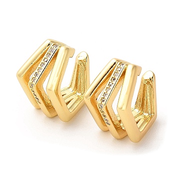 Rack Plating Brass Pentagon Cuff Earrings with Cubic Zirconia for Women, Lead Free & Cadmium Free, Long-Lasting Plated, Real 18K Gold Plated, 15.5~16x11x15mm