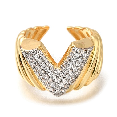 Rack Plating Brass Micro Pave Cubic Zirconia Open Cuff Rings for Women(RJEW-M022-13G)-2