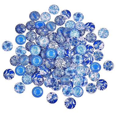 青と白のプリント ガラス カボション(GGLA-SZ0001-13)-8