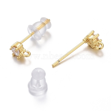 Brass Micro Pave Clear Cubic Zirconia Stud Earring Findings(ZIRC-L098-042G)-3