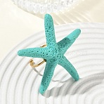 304 Stainless Steel & Resin Cuff Rings, Starfish for Women, Medium Turquoise, 18mm(RE-CBAB0AE-01G-A)