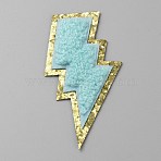 Lightning Bolt Computerized Towel Embroidery Polyester Iron on Patches, Chenille Appliques, with Gold Edge, Aquamarine, 73x38x4mm(PATC-WH0012-20C)