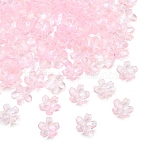 60G Baking Paint Transparent Glass Bead Caps, 5-Petal Flower, with Glitter Powder, Pearl Pink, 12~12.5x4.5~5mm, Hole: 1.2~1.4mm(DGLA-YW0001-63F)