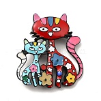 Alloy Enamel Brooches, Cadmium Free & Lead Free, Cat, Colorful, 49x43x4mm, Pin: 0.7mm(JEWB-P013-18EB)