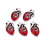 Alloy Enamel Pendants, Antique Silver, Heart Charm, Red, 25x16x4mm, Hole: 2.5mm(FIND-A021-04S)