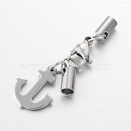 304 Stainless Steel Lobster Claw Clasps, with Cord Ends and Anchor Charms, Stainless Steel Color, 42mm, Hole: 3mm(FIND-JF00069-03)