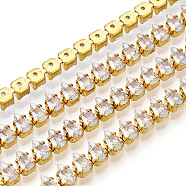 Teardrop Cubic Zirconia Strass Chains, Gold Plated Brass Link Chains, Soldered, with Spool, Clear, 5mm, about 16.40 Feet(5m)/Roll(CHC-N020-05)