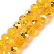 AB Color Plated Transparent Electroplate Beads Strands, Faceted, Round, Gold, 7.5x6mm, Hole: 1mm, about 80~83pcs/strand, 18.31~19.88''(46.5~50.5cm)(EGLA-H104-06E)