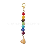 Alloy Enamel Heart Pendant Decorations, with Chakra Natural Gemstone Round Bead and Alloy Lobster Claw Clasps, Wheat, 100mm(HJEW-JM01507-01)