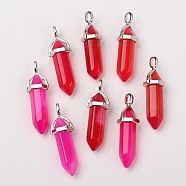 Natural Agate Double Terminated Pointed Pendants, with Random Alloy Pendant Hexagon Bead Cap Bails, Bullet, Platinum, 37~40x12mm, Hole: 3mm(X-G-F295-05H)