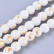 Natural Jade Beads Strands, with Gold Foil, Dyed, Round, White, 4mm, Hole: 1mm, about 92~95pcs/strand ,14.96 inch(38cm)(G-F670-A18-4mm)