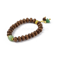 Ebony Wood Bead Stretch Bracelet, Lotus Seedpod Charms Lucky Bracelet for Women, Camel, Inner Diameter: 2-3/4 inch(7cm)(BJEW-H566-10B)